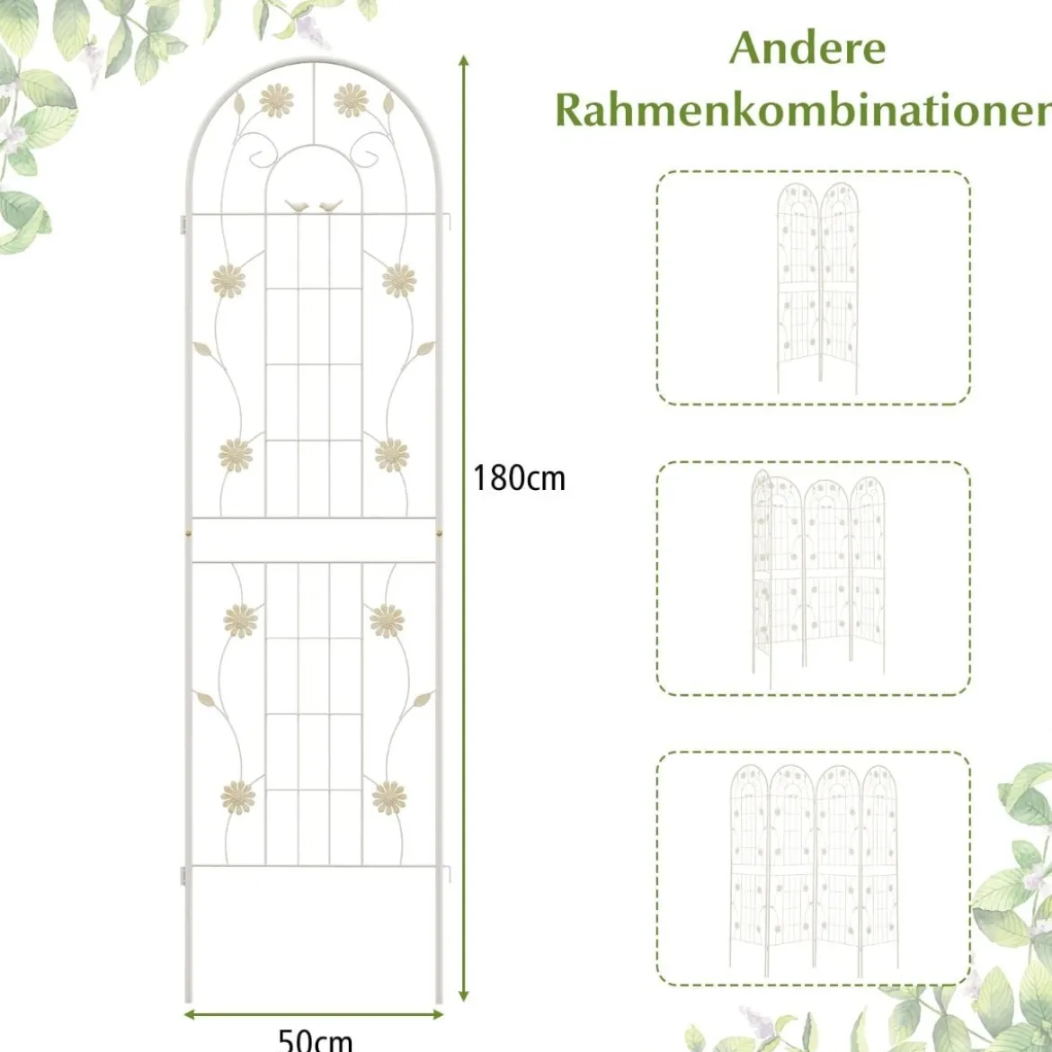 4er Set 180 x 50 cm Metall Rankgitter zum Stecken Dekorativer Gartenzaun Freistehende Rankhilfe