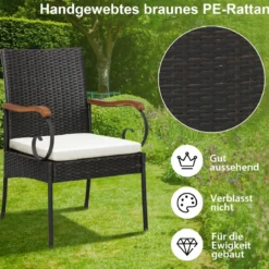 2er Terrassen-Korbstühle mit robustem Metallrahmen & wetterfestem Korbgeflecht
