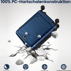 Erweiterbarer Reisekoffer leichter PC-Hartschalenkoffer 20 Zoll Flugzeugtaugliches Rollgepäck Marineblau