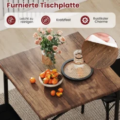 Essgruppe Esstisch mit 2 Stühlen quadratischer Küchentisch & 2 Stühle mit gepolsterten Sitzen