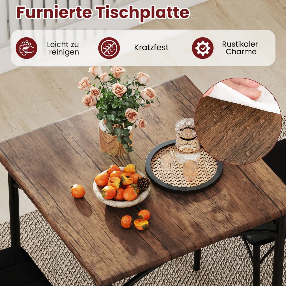 Essgruppe Esstisch mit 2 Stühlen quadratischer Küchentisch & 2 Stühle mit gepolsterten Sitzen