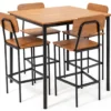 Ess-Set 5-Teiliges Esstisch-Set mit Tisch und 4 Barhockern Walnuss