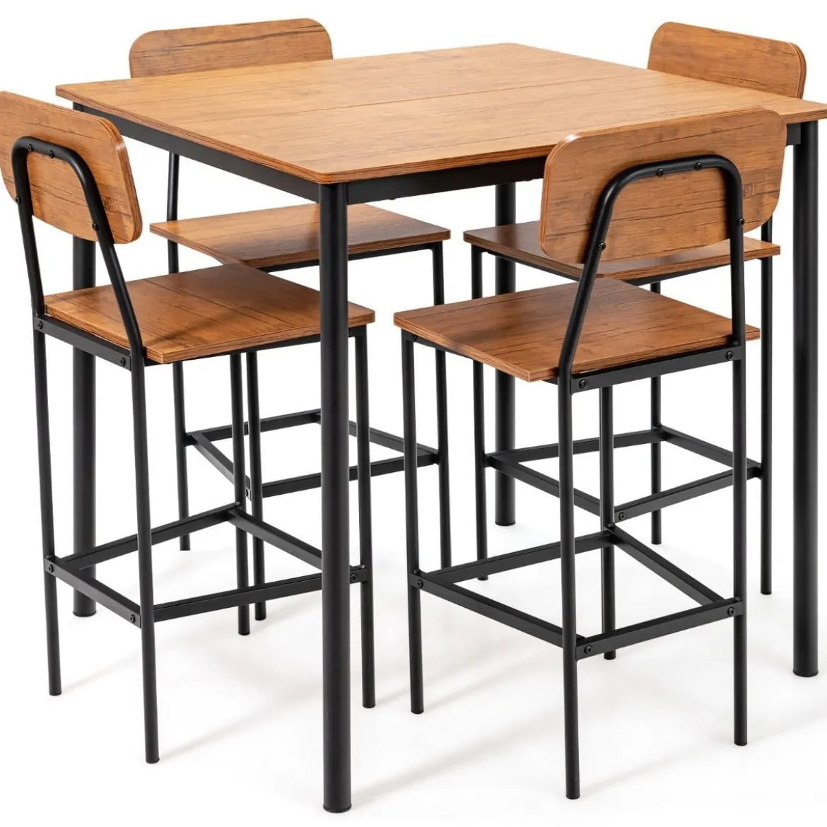 Ess-Set 5-Teiliges Esstisch-Set mit Tisch und 4 Barhockern Walnuss