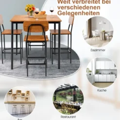 Ess-Set 5-Teiliges Esstisch-Set mit Tisch und 4 Barhockern Walnuss
