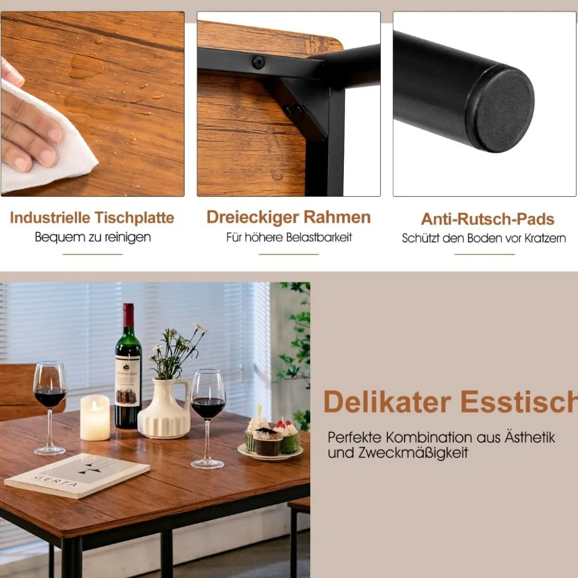 Ess-Set 5-Teiliges Esstisch-Set mit Tisch und 4 Barhockern Walnuss