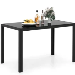 Esstisch Glas Küchentisch für 4 Personen Esszimmertisch mit Metallrahmen quadratischer Tisch Küchenmöbel für Esszimmer 120 x 70 x 75 cm Schwarz