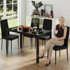 Esstisch Glas Küchentisch für 4 Personen Esszimmertisch mit Metallrahmen quadratischer Tisch Küchenmöbel für Esszimmer 120 x 70 x 75 cm Schwarz