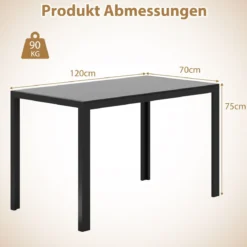 Esstisch Glas Küchentisch für 4 Personen Esszimmertisch mit Metallrahmen quadratischer Tisch Küchenmöbel für Esszimmer 120 x 70 x 75 cm Schwarz