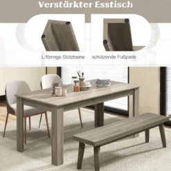 Esstisch Holz 160 x 80 cm großer Tisch rechteckiger Küchentisch Speisetisch Natur/Schwarz