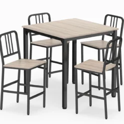 Esstisch mit 4 Barhockern Küchentisch in Thekenhöhe für 4 Personen Bartisch Set für Küche Grau
