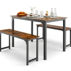 Esstisch mit 2 Bänken Essgruppe 3er-Set 110 x 70 cm Küchentisch für 4 Personen Kaffee + Schwarz