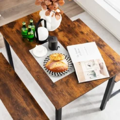 Esstisch mit 2 Bänken Essgruppe 3er-Set 110 x 70 cm Küchentisch für 4 Personen Kaffee + Schwarz