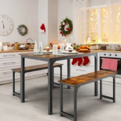 Esstisch mit 2 Bänken Essgruppe 3er-Set 110 x 70 cm Küchentisch für 4 Personen Kaffee + Schwarz