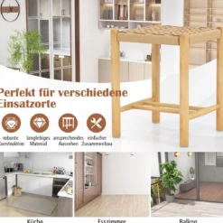 Esszimmerhocker-Set Rahmen aus Gummibaumholz & Sitz aus geflochtenem Papier 36 x 36 x 45 cm