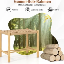 Esszimmerhocker-Set Rahmen aus Gummibaumholz & Sitz aus geflochtenem Papier 56 x 36 x 45 cm