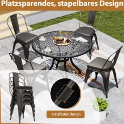 Esszimmerstühle 4er Set Bistrostuhl Metallstuhl stapelbar Küchenstühle gepolstert Gartenstühle mit Rückenlehne 44 x 53 x 84 cm Schussgrau
