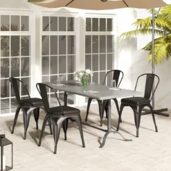 Esszimmerstühle 4er Set Bistrostuhl Metallstuhl stapelbar Küchenstühle gepolstert Gartenstühle mit Rückenlehne 44 x 53 x 84 cm Schussgrau