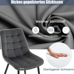 Esszimmerstühle 2er Set Küchenstühle mit gepolsterten Rückenlehnen & Sitzen Grau