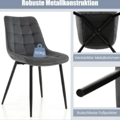 Esszimmerstühle 2er Set Küchenstühle mit gepolsterten Rückenlehnen & Sitzen Grau