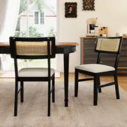 Esszimmerstühle 2er set Küchenstühle mit gepolstertem Sitz Gummibaumholz Beine Schwarz