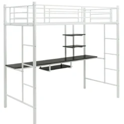 Etagenbettgestell Hochbett aus Metall mit Schreibtisch Leitern & Geländer Weiß