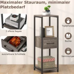 3 Etagen Metall Pflanzenständer Blumenständer mit Schublade 30,5 x 30,5 x 92 cm Grau (1 Pack)