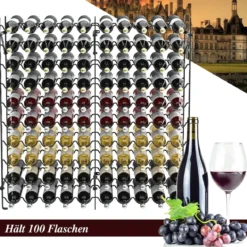 10 Etagen Metall Weinregal für 100 Flaschen Flaschenregal 150 kg Belastbar Weinständer Schwarz