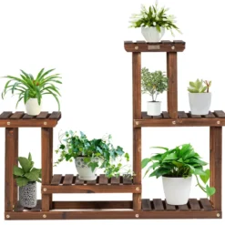 4 Etagen-Pflanzenständer Blumentopf Halter Pflanzen Ausstellungsregal 95 x 25 x 73 cm Natur