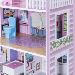 3 Etagen Puppenhaus aus Holz Puppenstube mit Möbeln & Zubehör Puppenvilla Mädchen Rosa