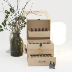 3 Etagen Ätherisches Öl Organizer 59 Fächer Ätherische Öl-Box Aufbewahrungsbox mit Schublade Holz
