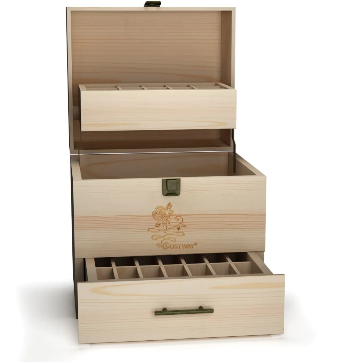 3 Etagen Ätherisches Öl Organizer 59 Fächer Ätherische Öl-Box Aufbewahrungsbox mit Schublade Holz