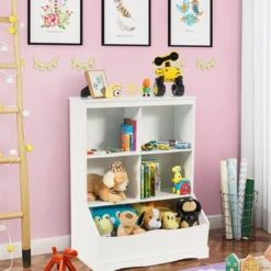 3-etagiger Spielzeugschrank Schrank mit vier offenen Fächern und einem Kasten 67 x 40 x 88 cm Weiß
