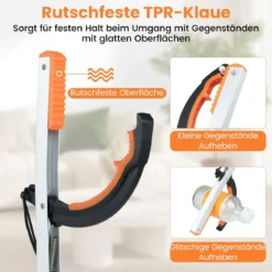 Extra lange 88 cm Greifzange Gartengreifer & Müllsammler-Stab Leichte Aluminium-Klaue Silber