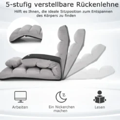 5-fach Einstellbare Relaxliege mit Rückenlehne Klappbare Relaxsessel 175 x 55 x 20 cm Grau