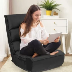 4-fach verstellbarer Boden-Klappstuhl gepolstertes Gaming-Bodensofa Schwarz