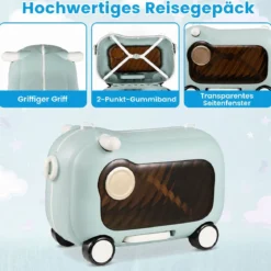 Fahrbarer Kleinkindkoffer mit Rollen Ausklappbaren Seitenpedalen & Sitz 25 kg Belastbarkeit