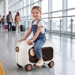 Fahrbarer Kleinkindkoffer mit Rollen Ausklappbaren Seitenpedalen & Sitz 25 kg Belastbarkeit