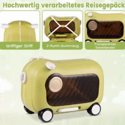 Fahrbarer Kleinkindkoffer mit Rollen Ausklappbaren Seitenpedalen & Sitz 25 kg Belastbarkeit