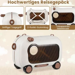 Fahrbarer Kleinkindkoffer mit Rollen Ausklappbaren Seitenpedalen & Sitz 25 kg Belastbarkeit