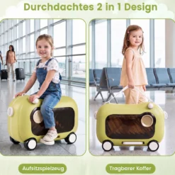 Fahrbarer Kleinkindkoffer mit Rollen Ausklappbaren Seitenpedalen & Sitz 25 kg Belastbarkeit