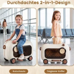 Fahrbarer Kleinkindkoffer mit Rollen Ausklappbaren Seitenpedalen & Sitz 25 kg Belastbarkeit