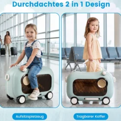Fahrbarer Kleinkindkoffer mit Rollen Ausklappbaren Seitenpedalen & Sitz 25 kg Belastbarkeit