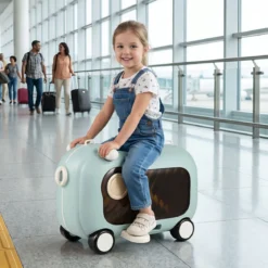 Fahrbarer Kleinkindkoffer mit Rollen Ausklappbaren Seitenpedalen & Sitz 25 kg Belastbarkeit
