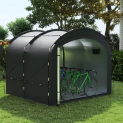 Fahrradgarage Outdoor-Fahrradabdeckung mit wasserfestem & silberbeschichtetem Gewebe Fahrradschuppen Schwarz