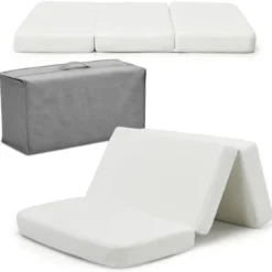 Faltbare Baby-Matratze Matratze aus Rückstellschaum Reisebettmatratze tragbar 96 x 65 x 8 cm Weiß