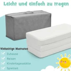 Faltbare Baby-Matratze Matratze aus Rückstellschaum Reisebettmatratze tragbar 96 x 65 x 8 cm Weiß