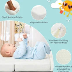 Faltbare Baby-Matratze Matratze aus Rückstellschaum Reisebettmatratze tragbar 96 x 65 x 8 cm Weiß