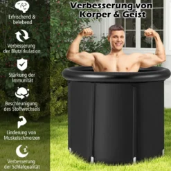 Faltbare Badewanne mit Tragetasche & Reparaturset & Abdeckung Tragbares Eisbad Schwarz
