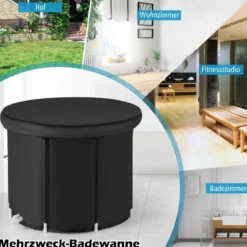Faltbare Badewanne mit Tragetasche & Reparaturset & Abdeckung Tragbares Eisbad Schwarz
