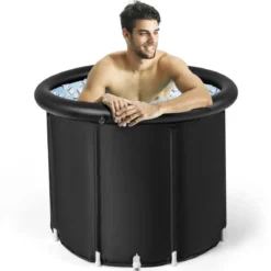 Faltbare Badewanne mit Tragetasche & Reparaturset & Abdeckung Tragbares Eisbad Schwarz